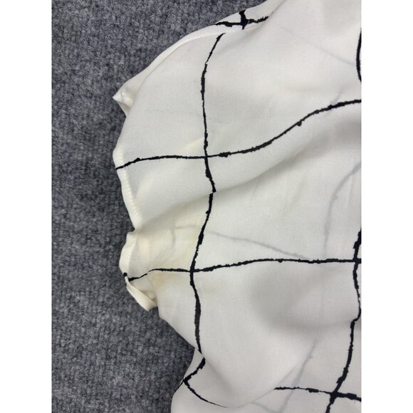 Vince Shirt Womens Small Ivory Silk Windowpane Grid Short Sleeve Blouse Flowy - Picture 5 of 9